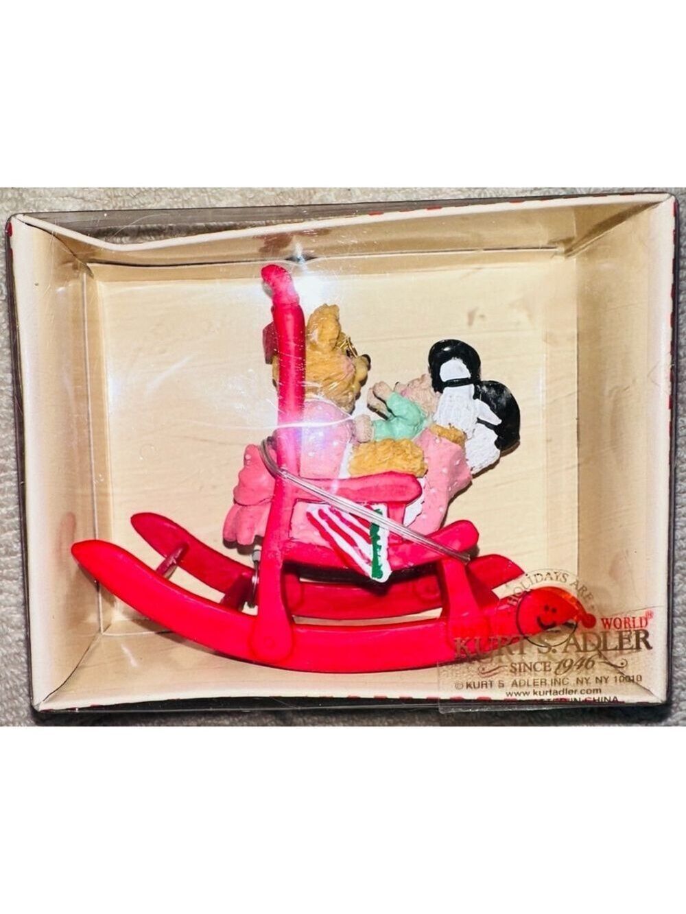 Vintage NOS Kurt Adler Holly Bearies Grandma Grandchild Rocking Chair Ornament